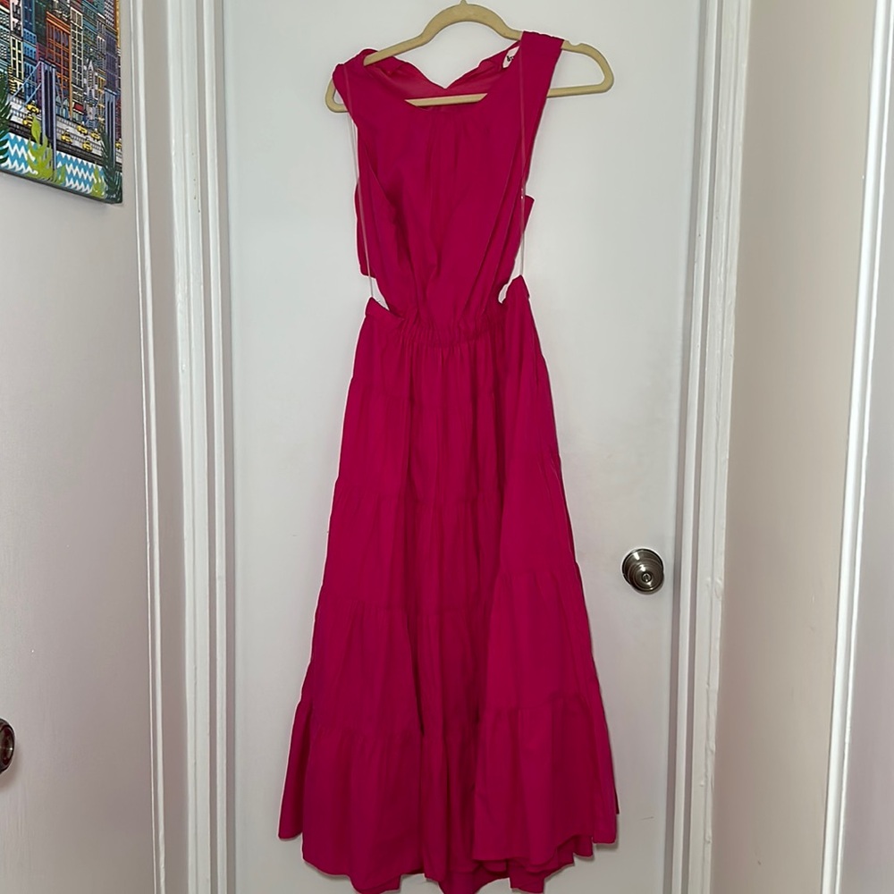 Hot pink maxi dress tiered size Large &merci open back
